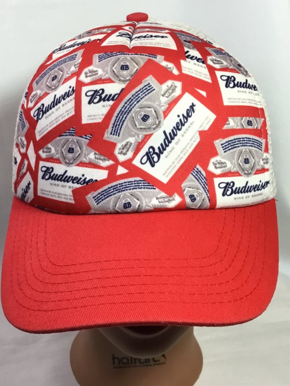 Budweiser Beer Hat Ball Cap Foam Trucker Red White Mesh Mens Snapback